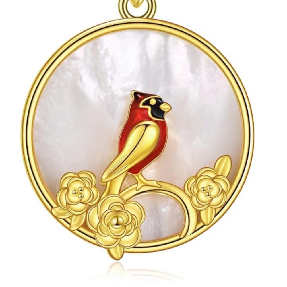 18k 925 Angel Cardinal Diamond Necklace - Picture 2 of 7
